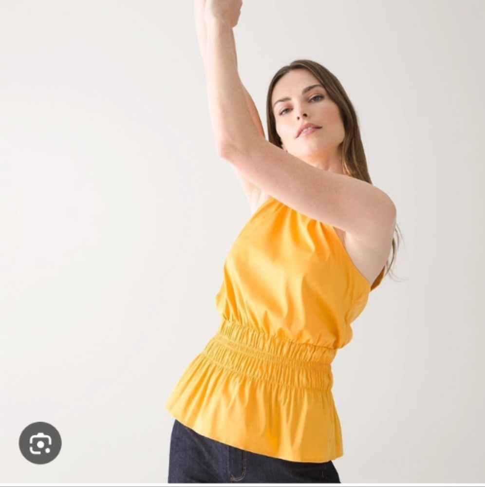White House Black Market Yellow Halter Smocked Top